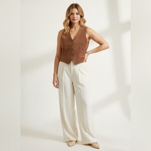 Women's Vintage Brown Leather Vest L